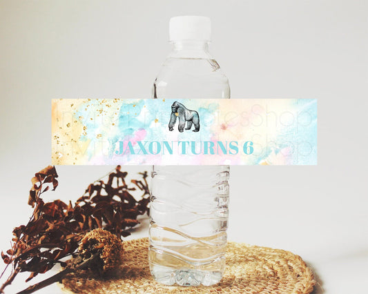 Editable Pastel Gorilla Water Label Template Rainbow Watercolor Gorilla Part