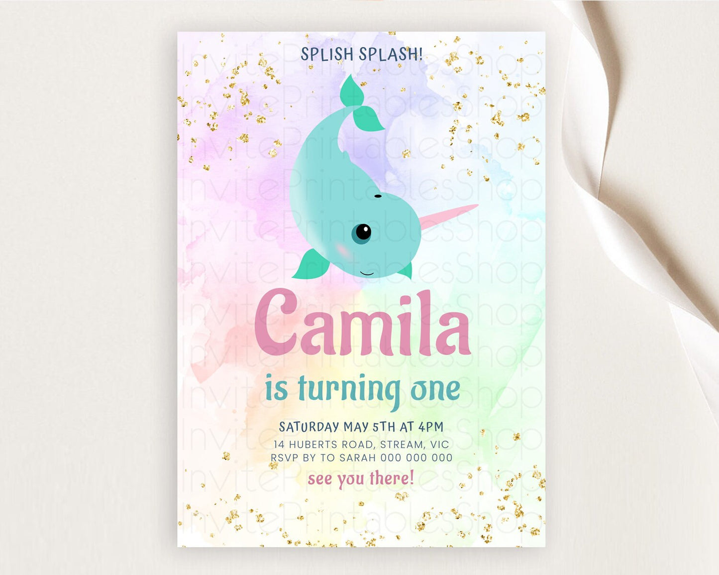 Narwhal Birthday Invitation Narwhal Unicorn Invitation Rainbow Sea Pastel Under Sea Unicorn Narwhal Party 3rd 2nd 1st First Birthday D10726