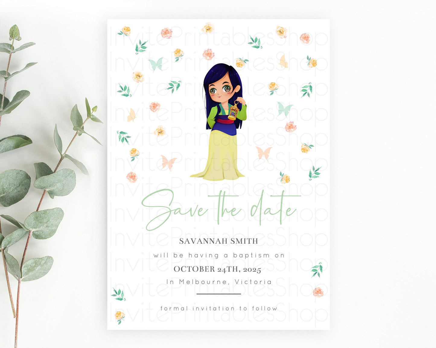 Princess Save The Date Template Secret Garden Enchanted Castle Pastel Floral Royal Party For 1st Birthday Baptism Baby Shower D10357