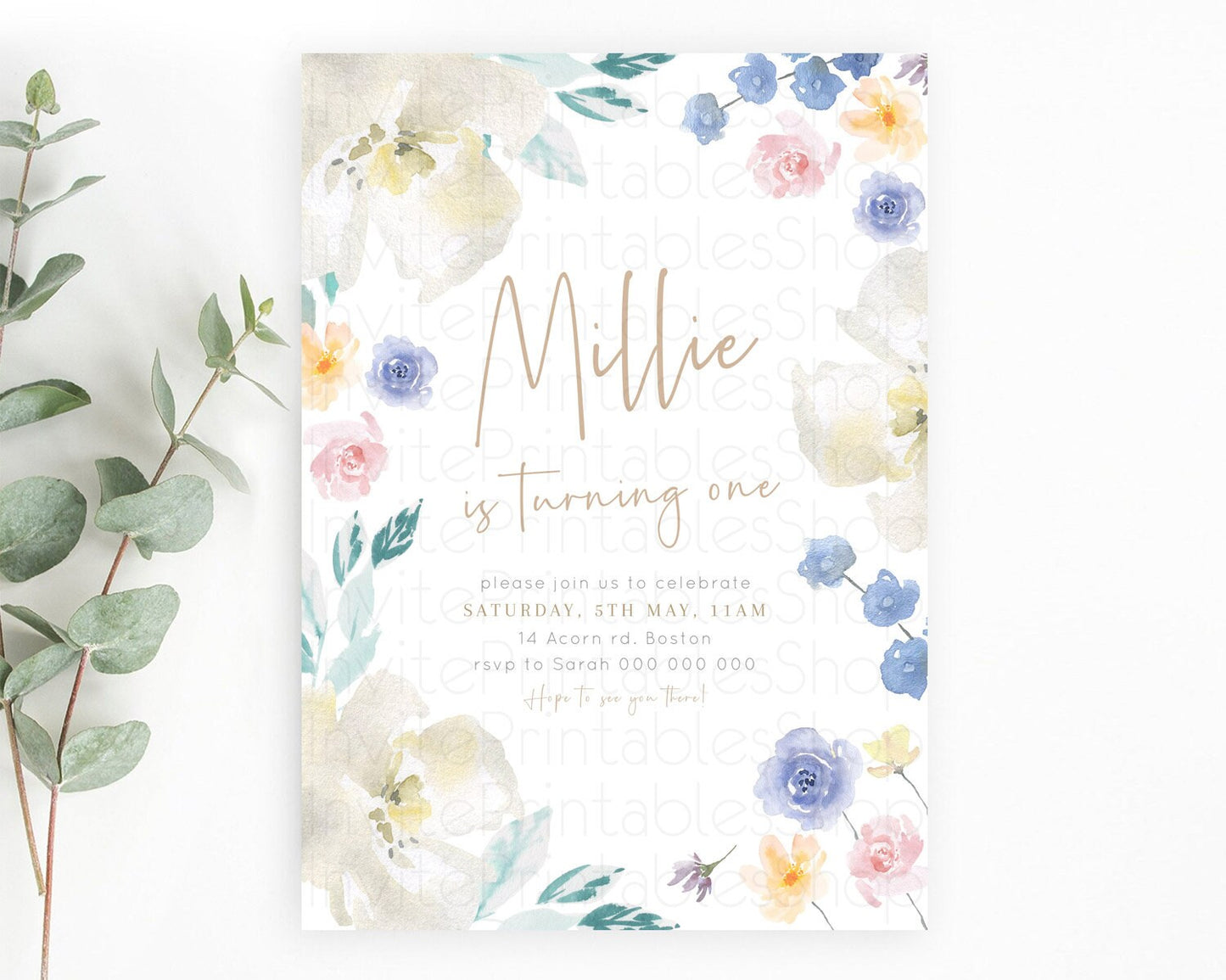 Secret Garden Invitation Wildflower Birthday Invitation Pastel Flowers Invite Enchanted Garden Boho Floral 3rd 2nd First Birthday D23367