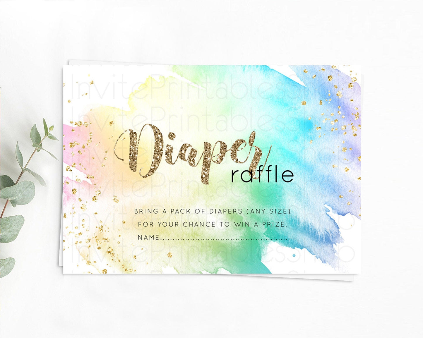 Pastel Diaper Raffle Card Pastel Rainbow Diaper Raffle Insert Colorful Ombre Watercolor Diaper Ticket Confetti Glitter Raffle Game D10256