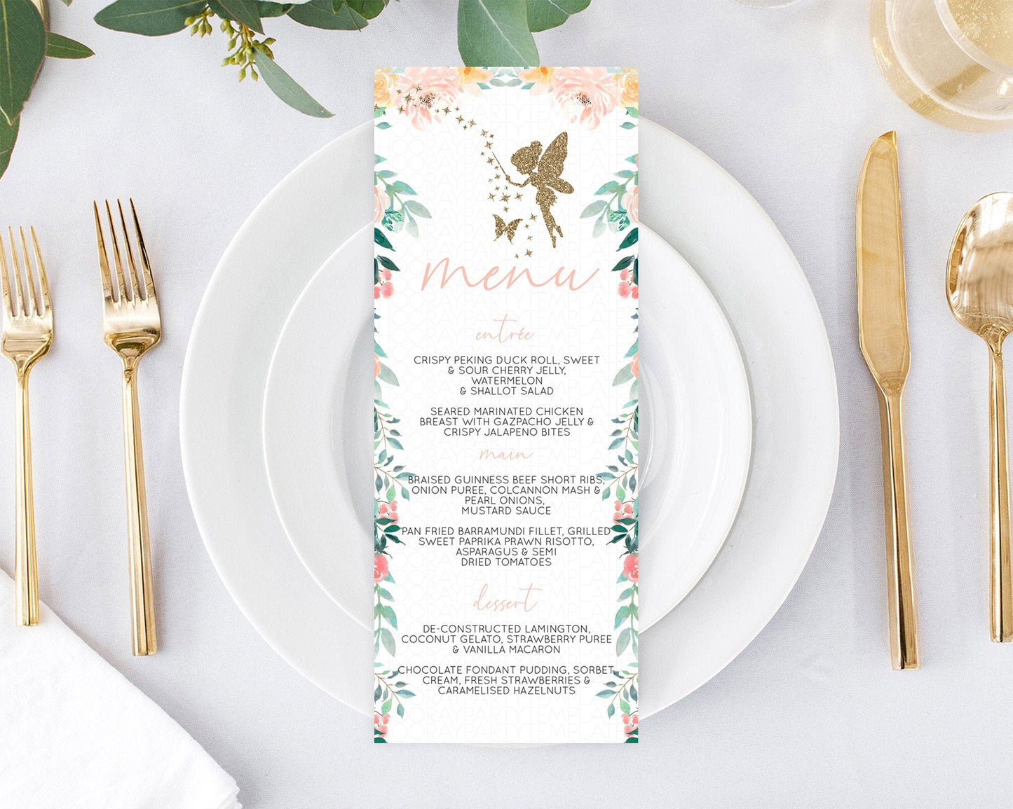 Fairy Menu Fairy Menu Template Enchanted Garden Pastel Floral Butterfly Table Decor Fairy Secret Garden Dinner Dessert Food Menu D10789