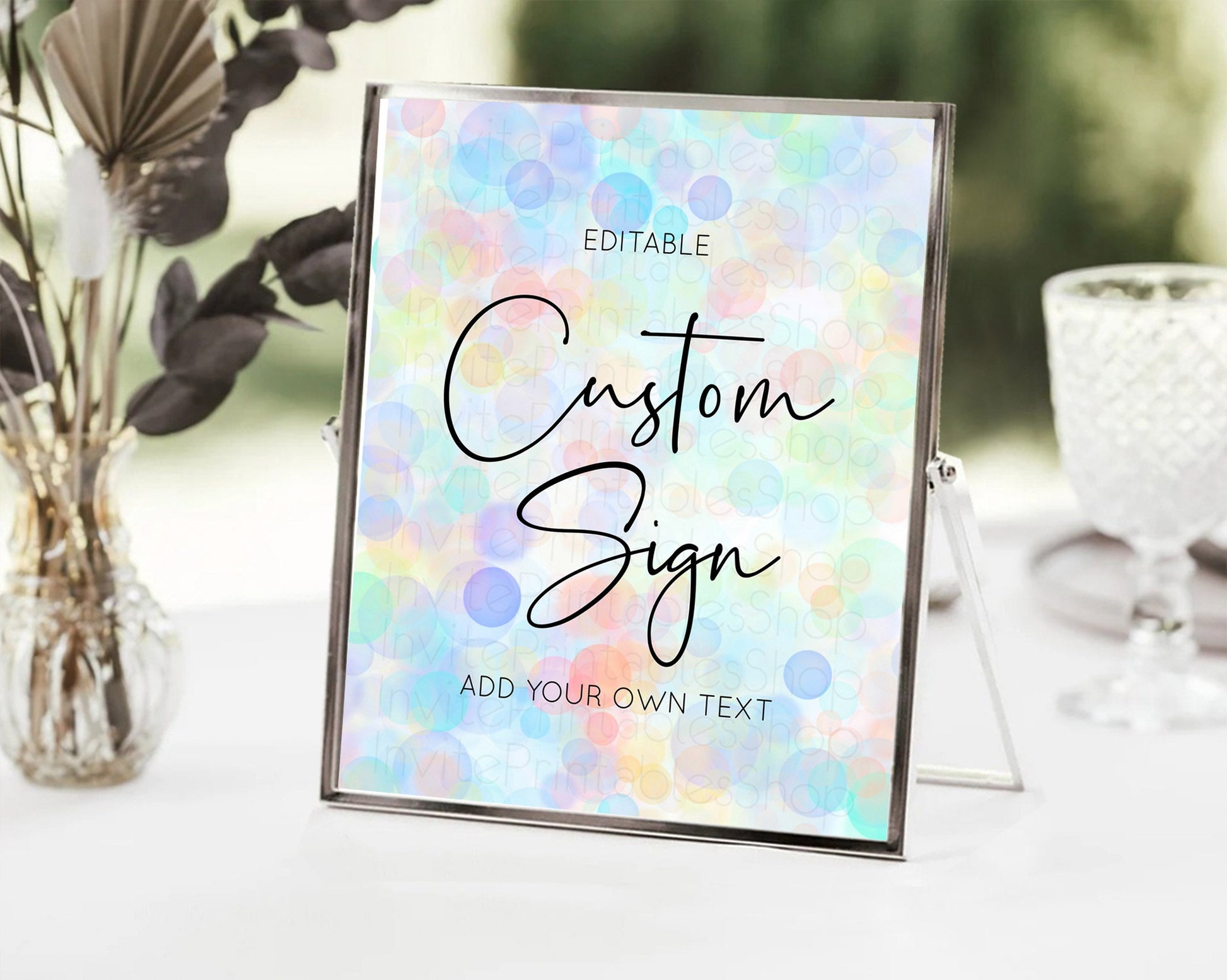Editable Pastel Bubbles Sign Colorful Confetti Table Sign Decor Bubble Bath