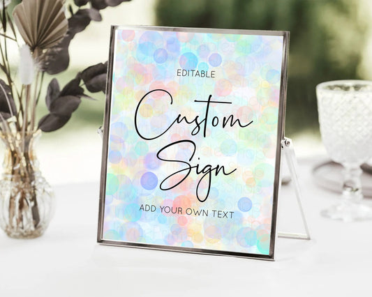 Editable Pastel Bubbles Sign Colorful Confetti Table Sign Decor Bubble Bath