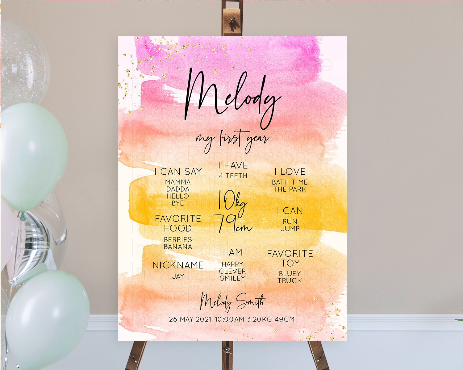 Editable Pastel First Birthday Milestone Board Pastel Rainbow Milestone Post