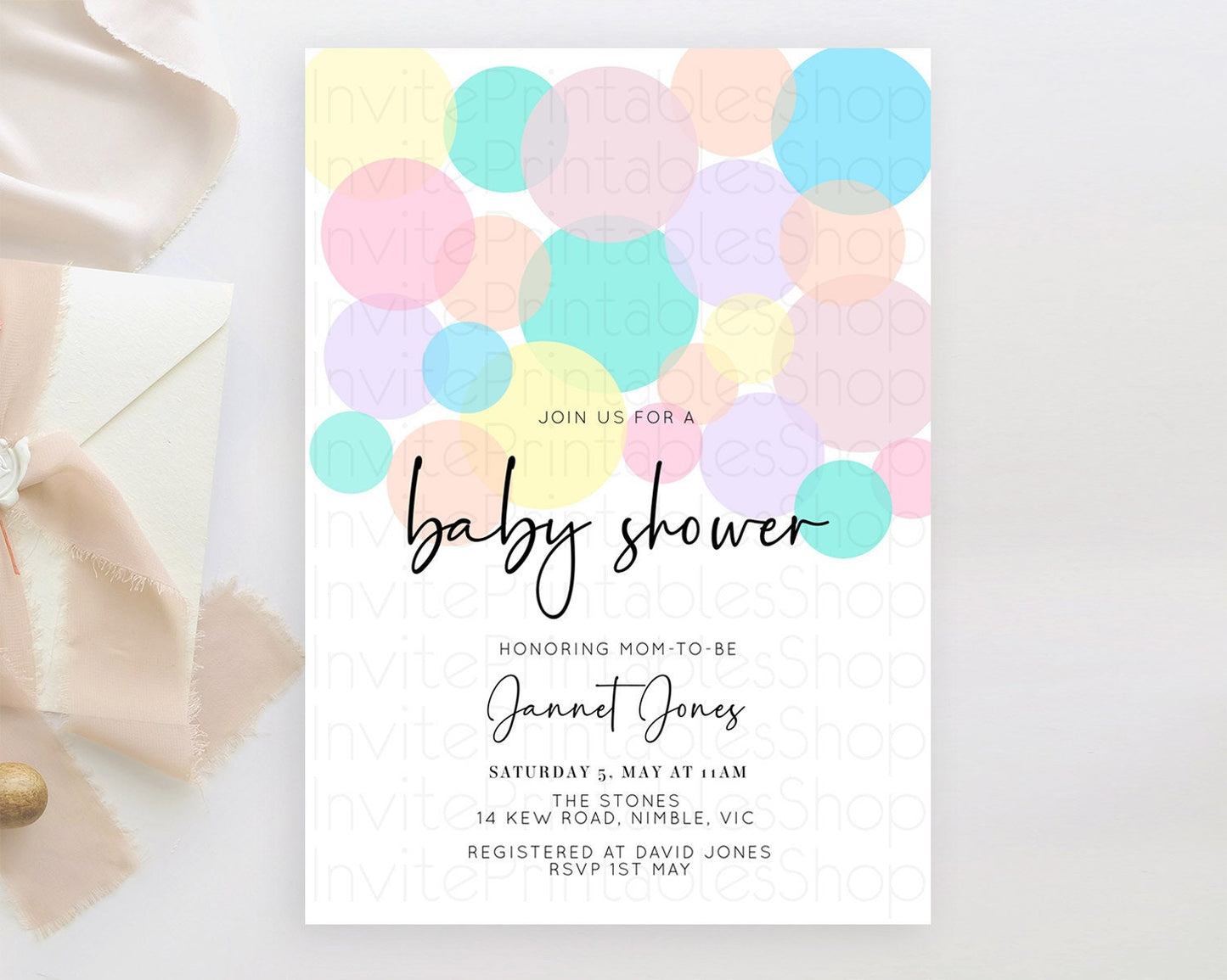 Pastel Rainbow Baby Shower Invitation Pastel Confetti Invitation Sprinkles Bubbles Invitation Colorful Rainbow Confetti Theme D10223
