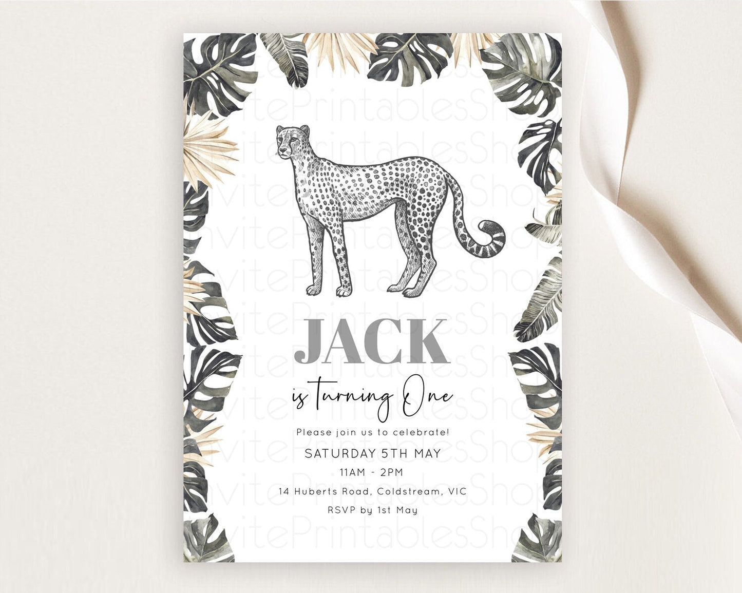 Cheetah Birthday Invitation Cheetah Invitation Cheetah Birthday Cheetah Safari Adventure Invite Cheetah Palm Leaf Invite Zoo Party D10823