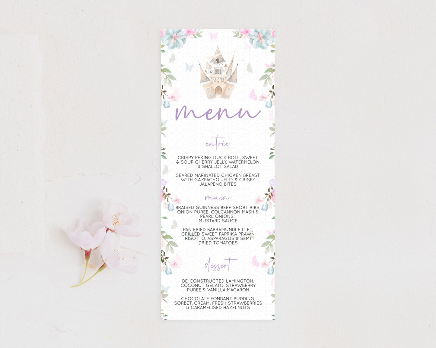 Princess Menu Castle Menu Template Secret Garden Table Decor Enchanted Castle Pastel Floral Dinner Dessert Menu Princess Food Menu D10471