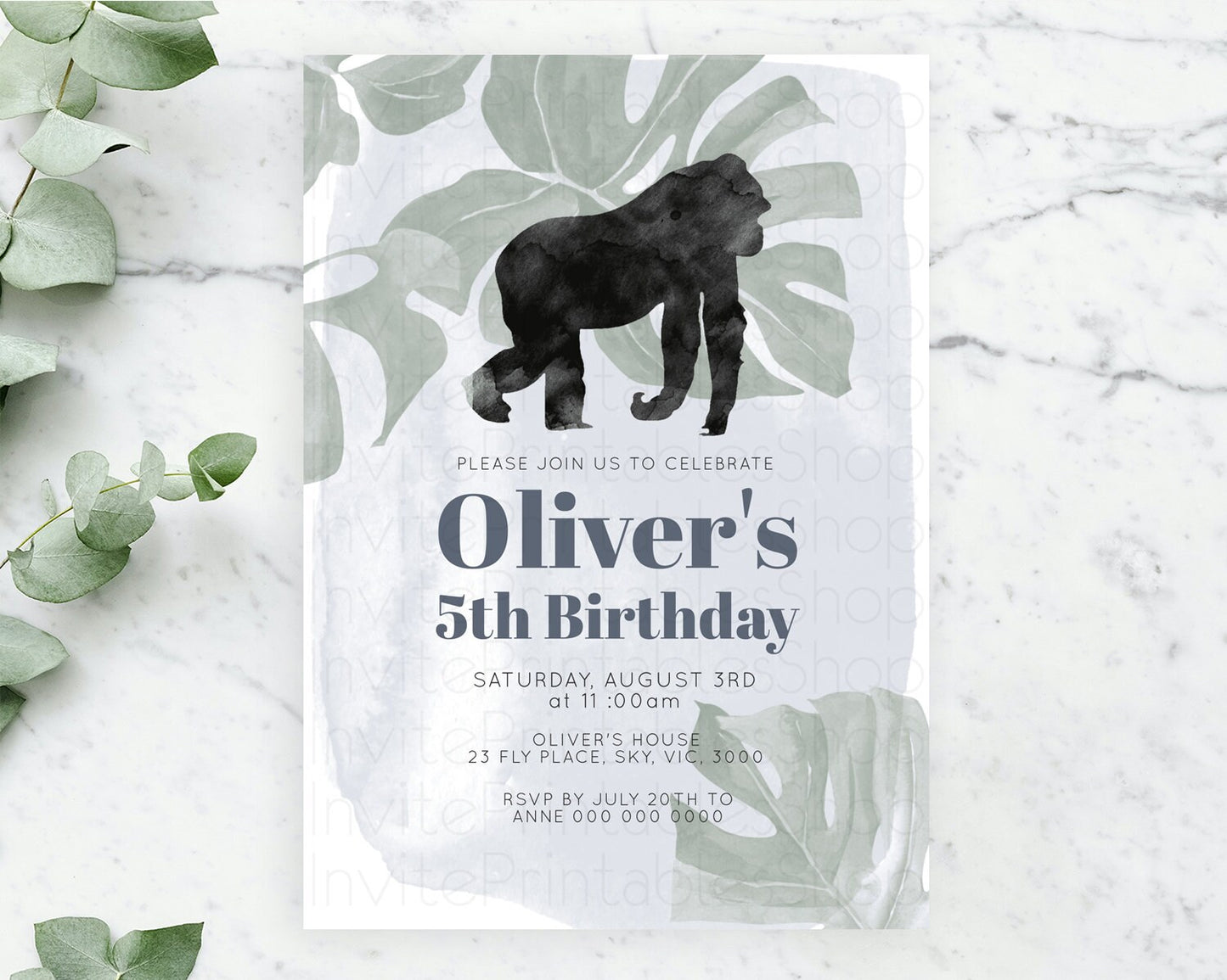 Gorilla Birthday Invitation Gorilla Invitation Gorilla Birthday Jungle Gorilla Party Jungle Adventure Zoo Party Animals Two Wild ONE D10443