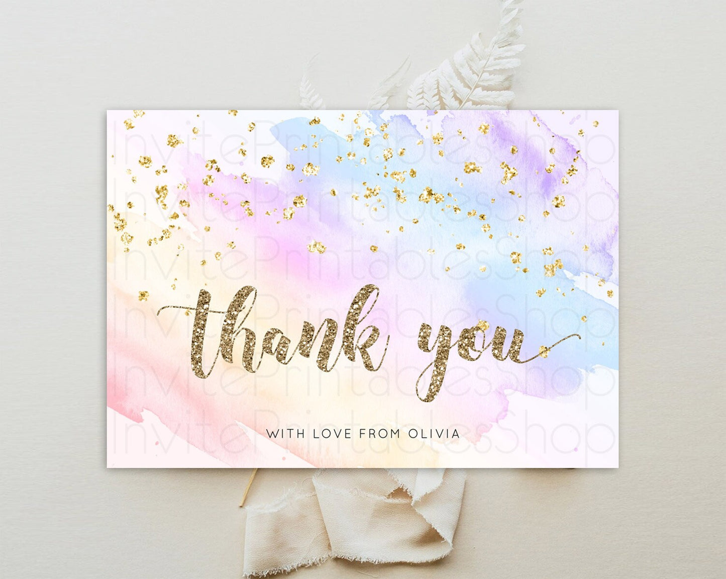 Pastel Thank You Rainbow Thank You Card Colorful Pastel Birthday Thank You Card Confetti Watercolor Pastel Teacher Thank You Cards D10633