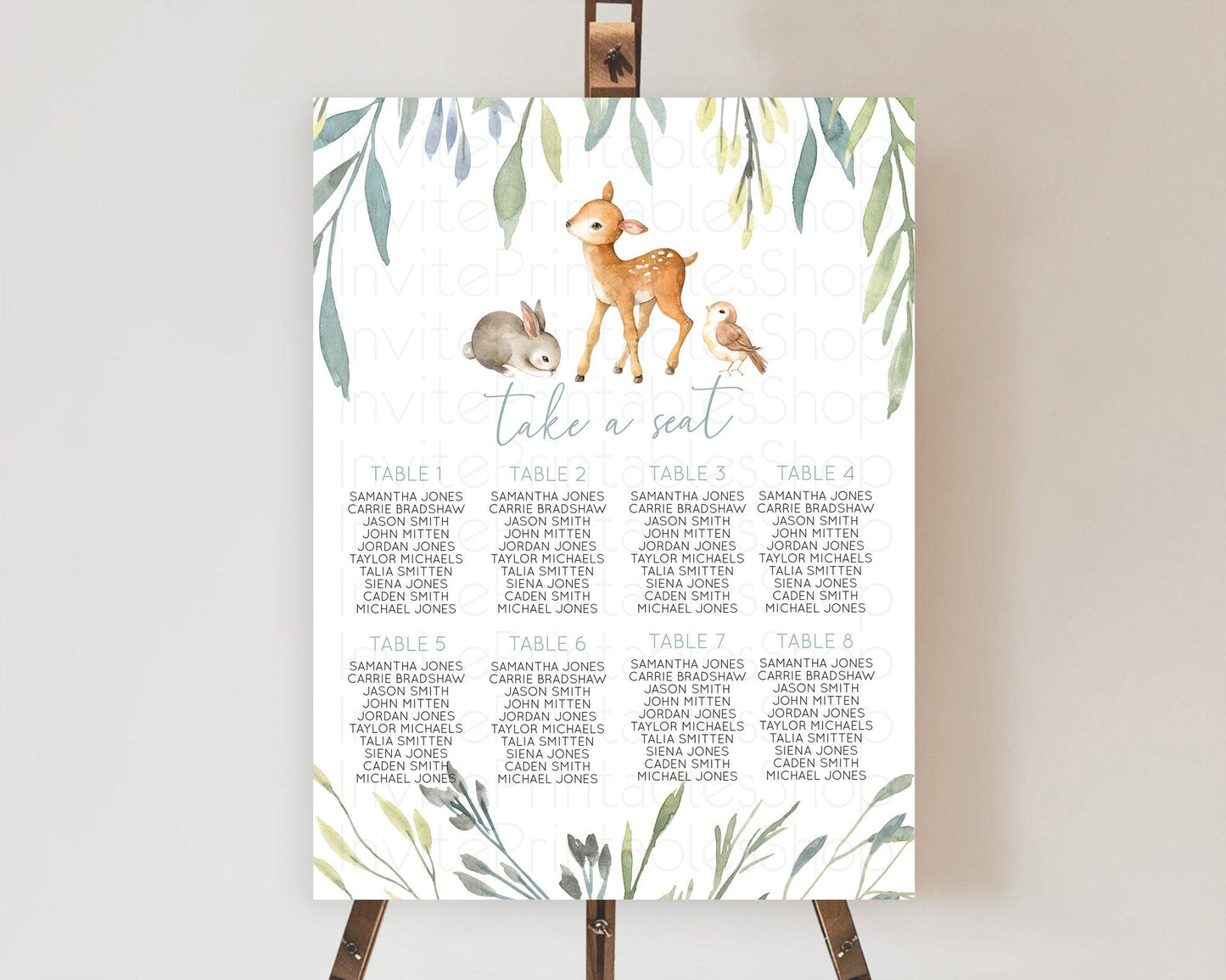 Fawn Seating Chart Deer Seating Chart Enchanted Forest Party Butterfly Pastel Flowers Whimsical Seating Chart Woodland Seating Sign D10919
