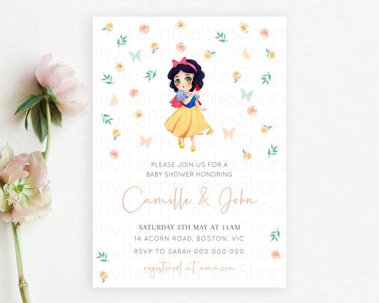 Princess Baby Shower Invitation: Enchanted Garden, Castle, Royal Baby, Secret Garden, Butterflies - Floral Orange Green Theme D10356