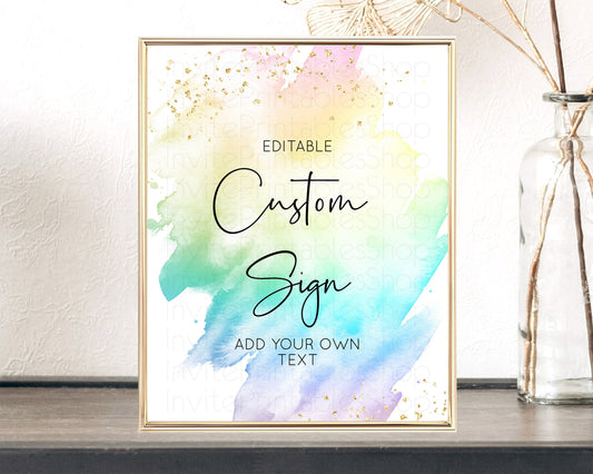 Editable Pastel Sign Ombre Table Sign Decor Pastel Ombre Rainbow Watercolor