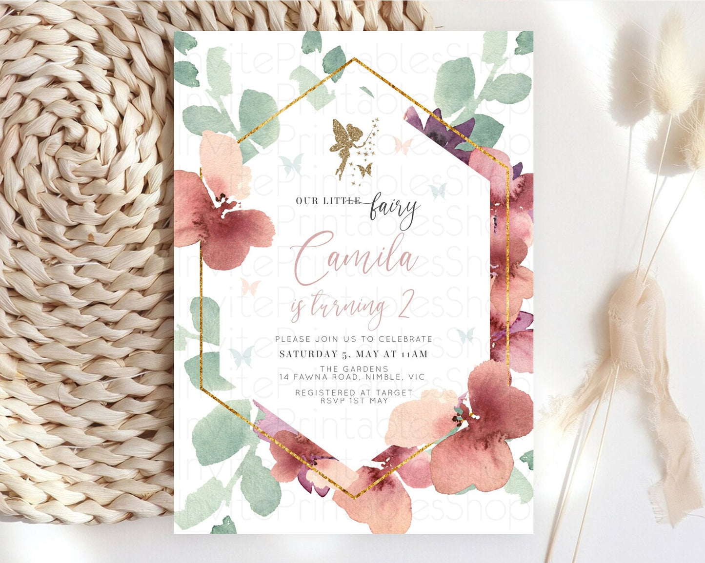 Fairy Birthday Invitation Fairy Invites Fairy Tea Party Fairy Garden Birthday Secret Garden Enchanted Garden Pastel Floral Butterfly D10460