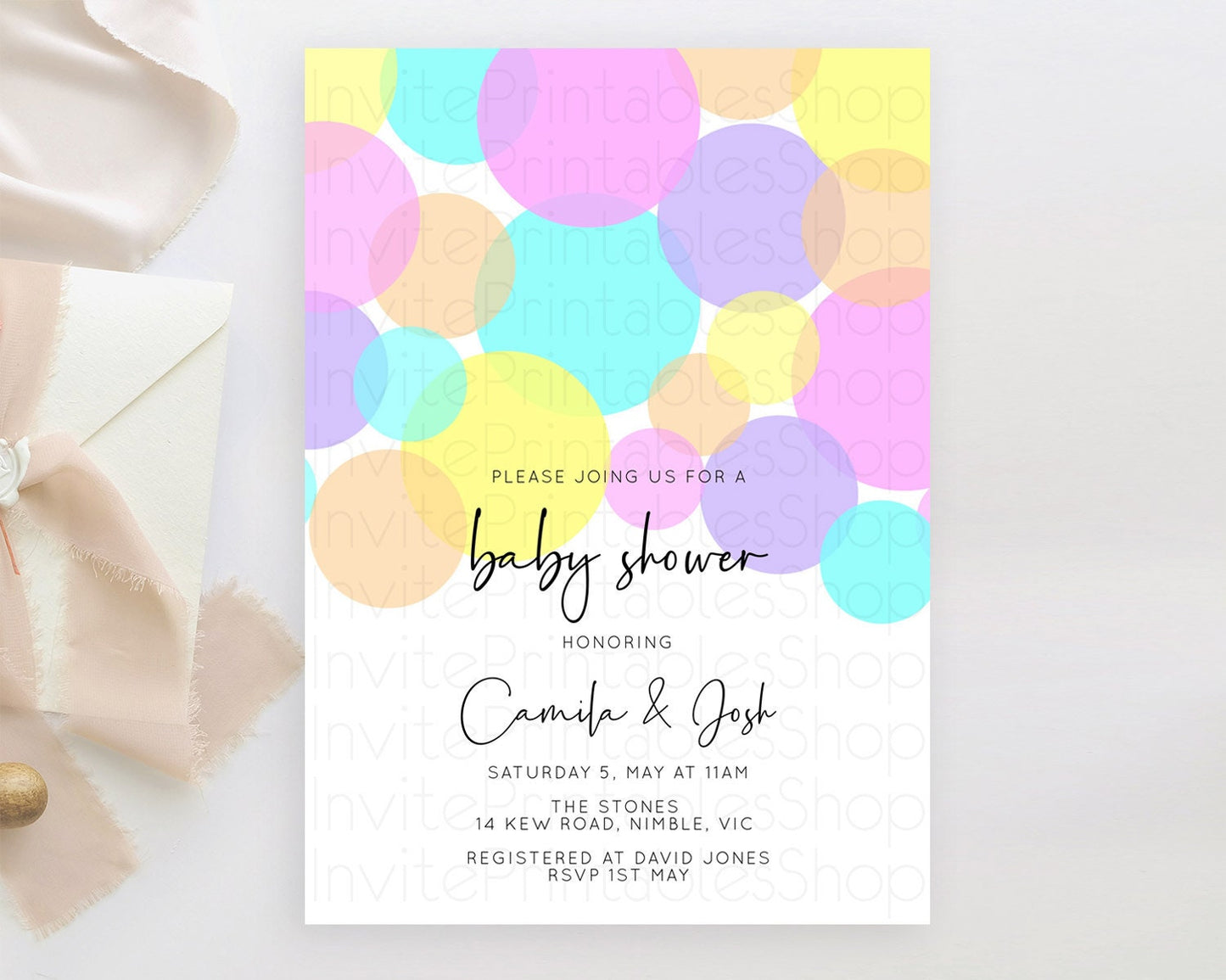 Pastel Rainbow Baby Shower Invitation Pastel Confetti Invitation Sprinkles Bubbles Invitation Colorful Rainbow Confetti Theme D10406