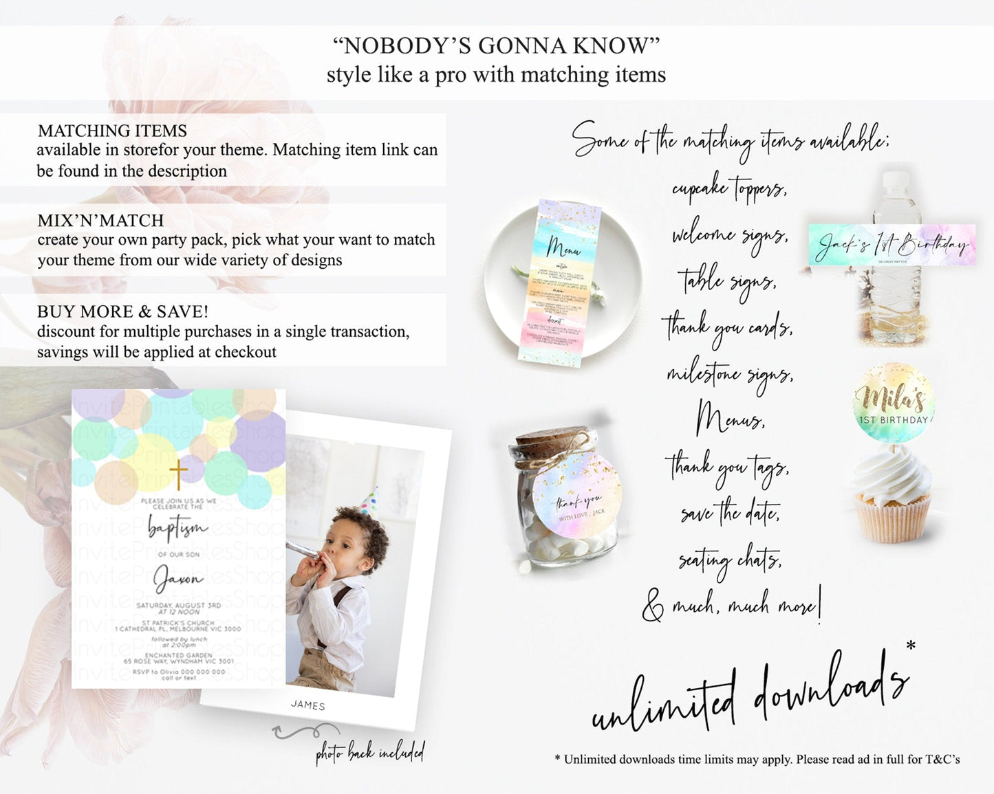 Pastel Baptism Invitation Pastel Confetti Baptism 1st Birthday Invitation Colorful Rainbow Confetti Bubbles Christening Invitation D10414