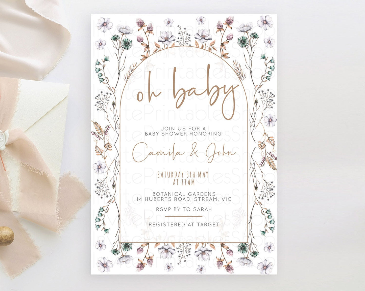 Wildflower Baby Shower Invitation Secret Garden Baby Shower Invitation Pastel Flowers Invite Enchanted Garden Shower Floral Theme D10604