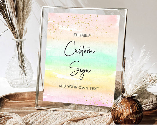 Editable Pastel Sign Ombre Table Sign Decor Pastel Ombre Rainbow Watercolor