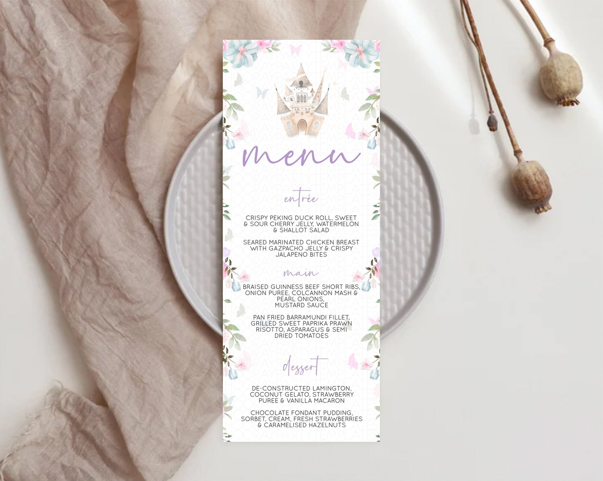 Editable Princess Menu Castle Menu Template Secret Garden Table Decor Enchan