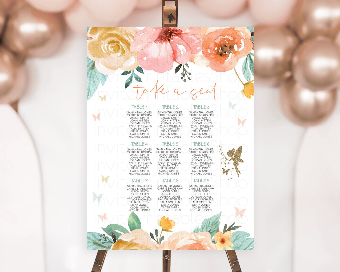 Fairy Seating Chart Pastel Fairy Seating Chart Fairy Tea Party Fairy Garden Seating Sign Enchanted Garden Floral Butterfly Décor D10346