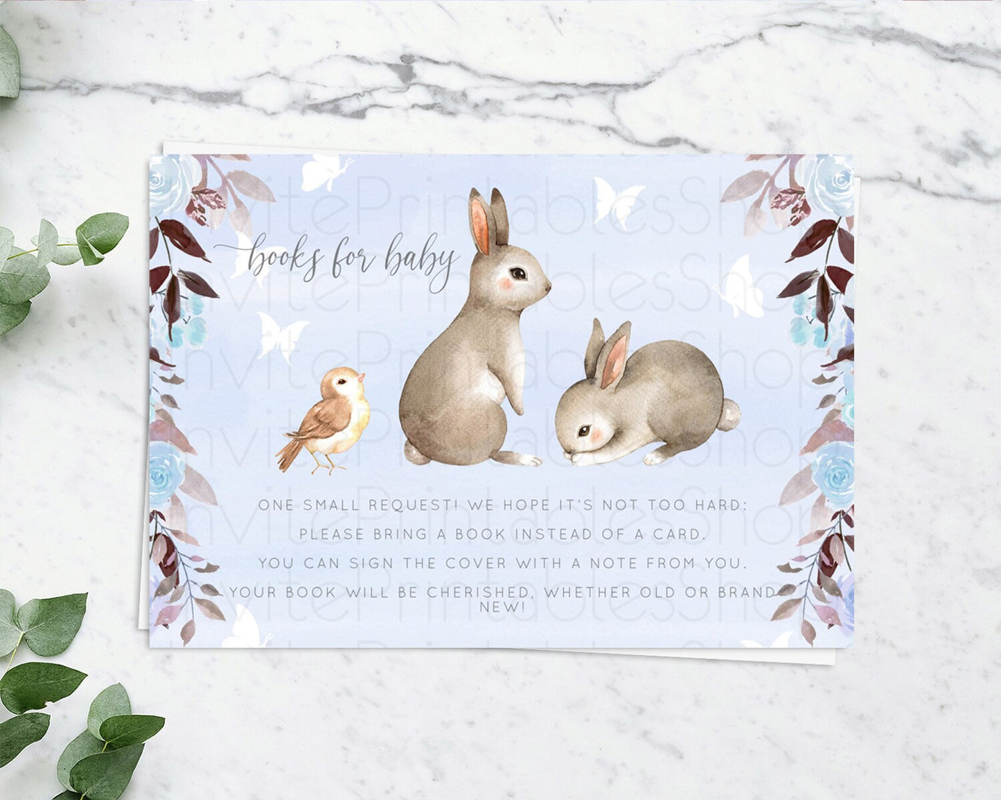 Bunny Books For Baby Card Floral Bunny Book Insert Pastel Flowers Woodland Bunny Book Card Forest Bunny Baby Book Poem Request D10923