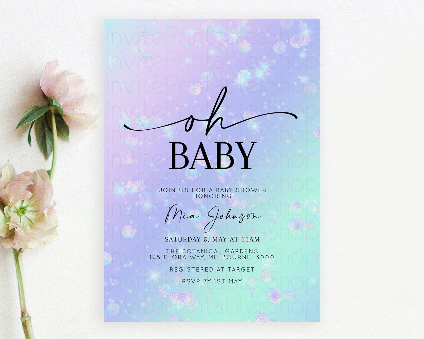 Rainbow Baby Shower Invitation Pastel Rainbow Baby Invitation Pastel Watercolor Invitation Colorful Ombre Sprinkle Shower D10663