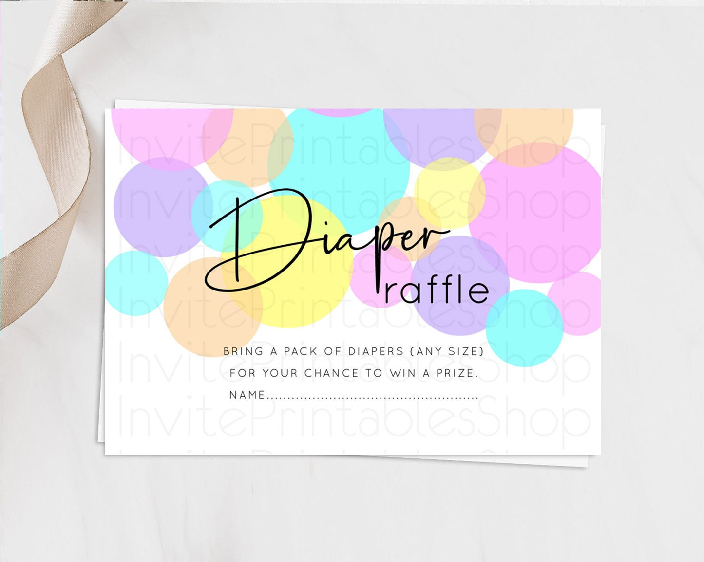 Rainbow Diaper Raffle Card Pastel Sprinkles Diaper Raffle Insert Rainbow Confetti Diaper Ticket Colorful Bubbles Pastel Raffle Game D10406