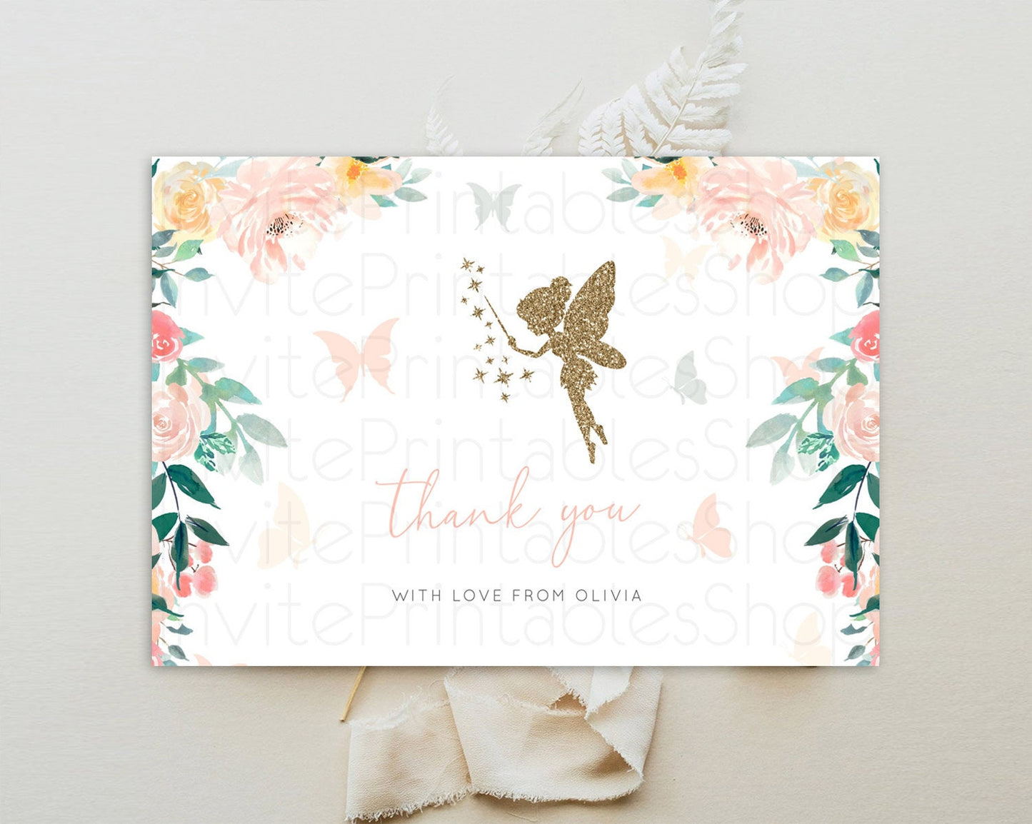 Fairy Thank You Fairy Thank You Card Enchanted Garden Pastel Butterfly Birthday Thank You Floral Secret Garden Teacher Thank You D10789