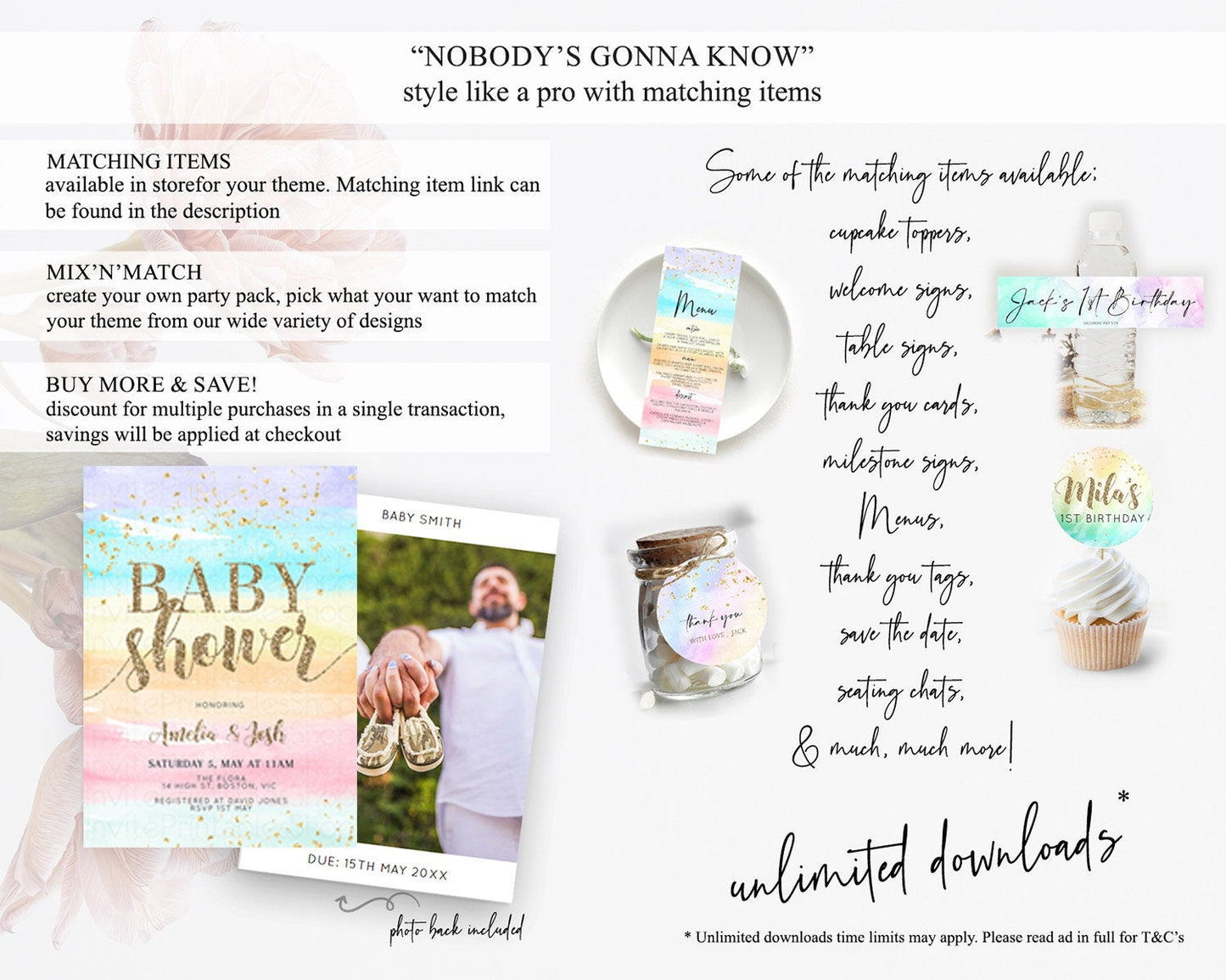 Pastel Baby Shower Invitation Rainbow Baby Shower Invitation Colorful Pastel Watercolor Invitation Gold Glitter Sprinkles Ombre D10508