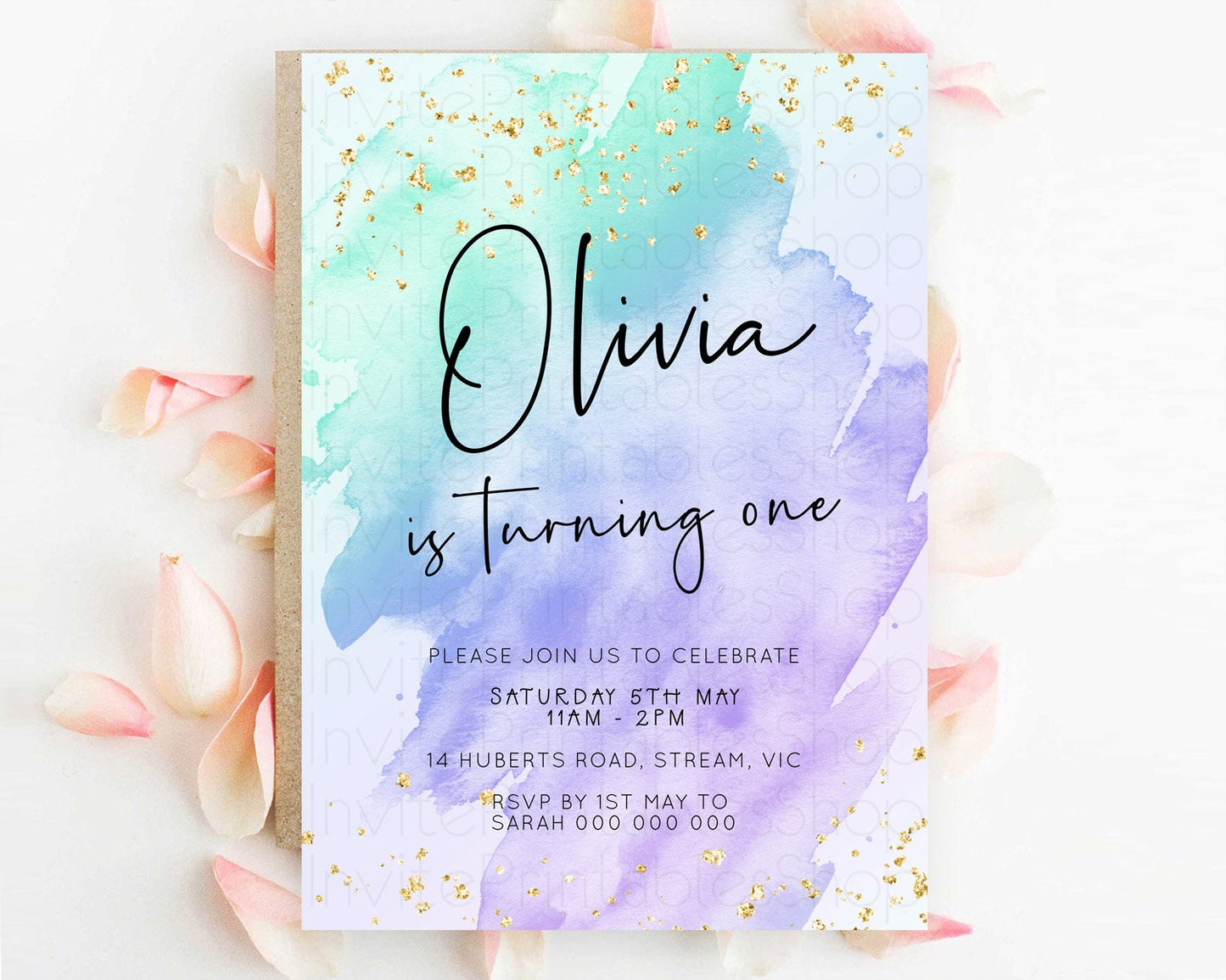 Editable Pastel Birthday Invitation Ombre Watercolor Birthday Invitation Gli