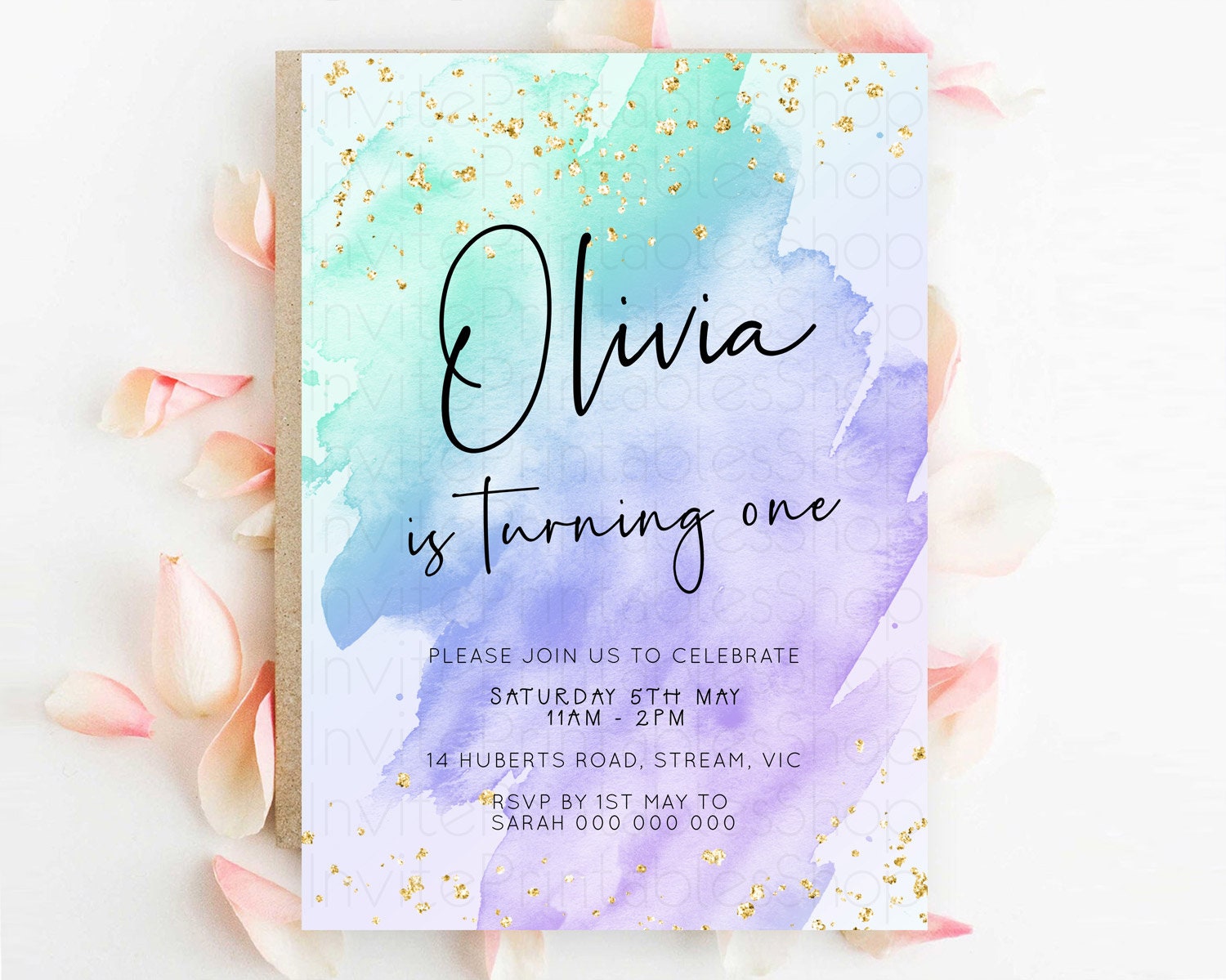Editable Pastel Birthday Invitation Ombre Watercolor Birthday Invitation Gli