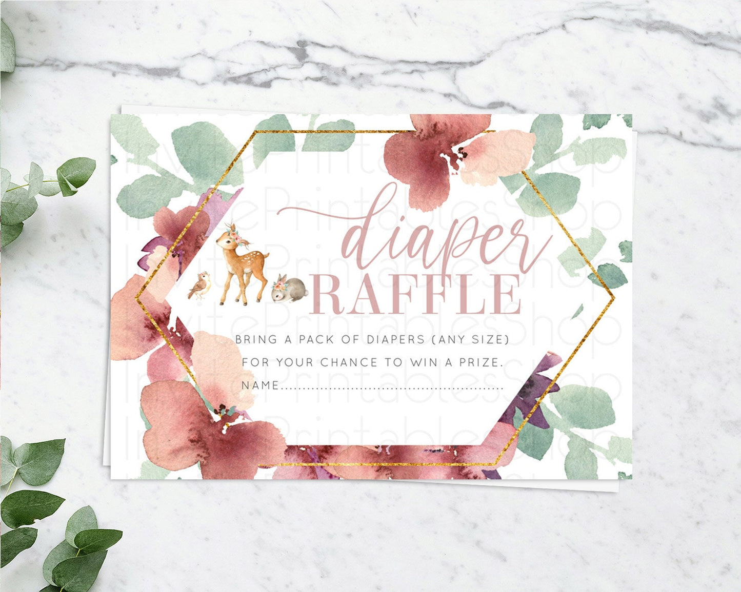 Fawn Diaper Raffle Card Deer Diaper Insert Floral Deer Diaper Ticket Enchanted Forest Butterfly Pastel Baby Shower Raffle Game D10913