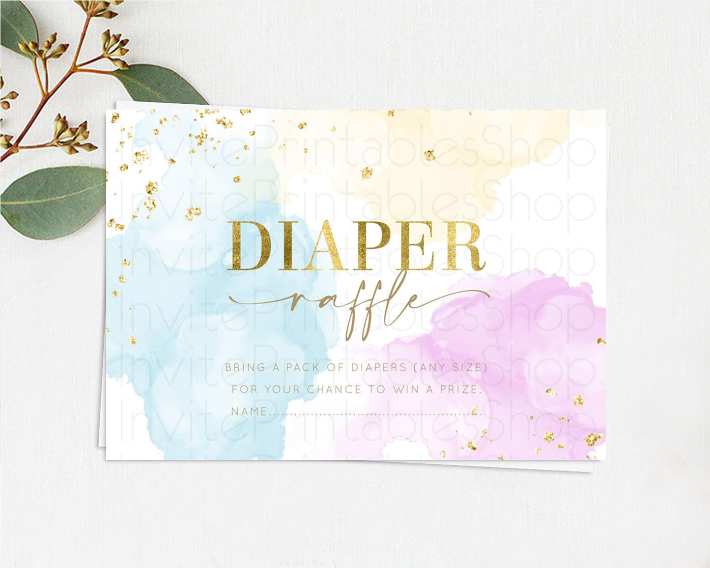 Pastel Diaper Raffle Card Pastel Rainbow Diaper Raffle Insert Colorful Ombre Watercolor Diaper Ticket Confetti Glitter Raffle Game D10204