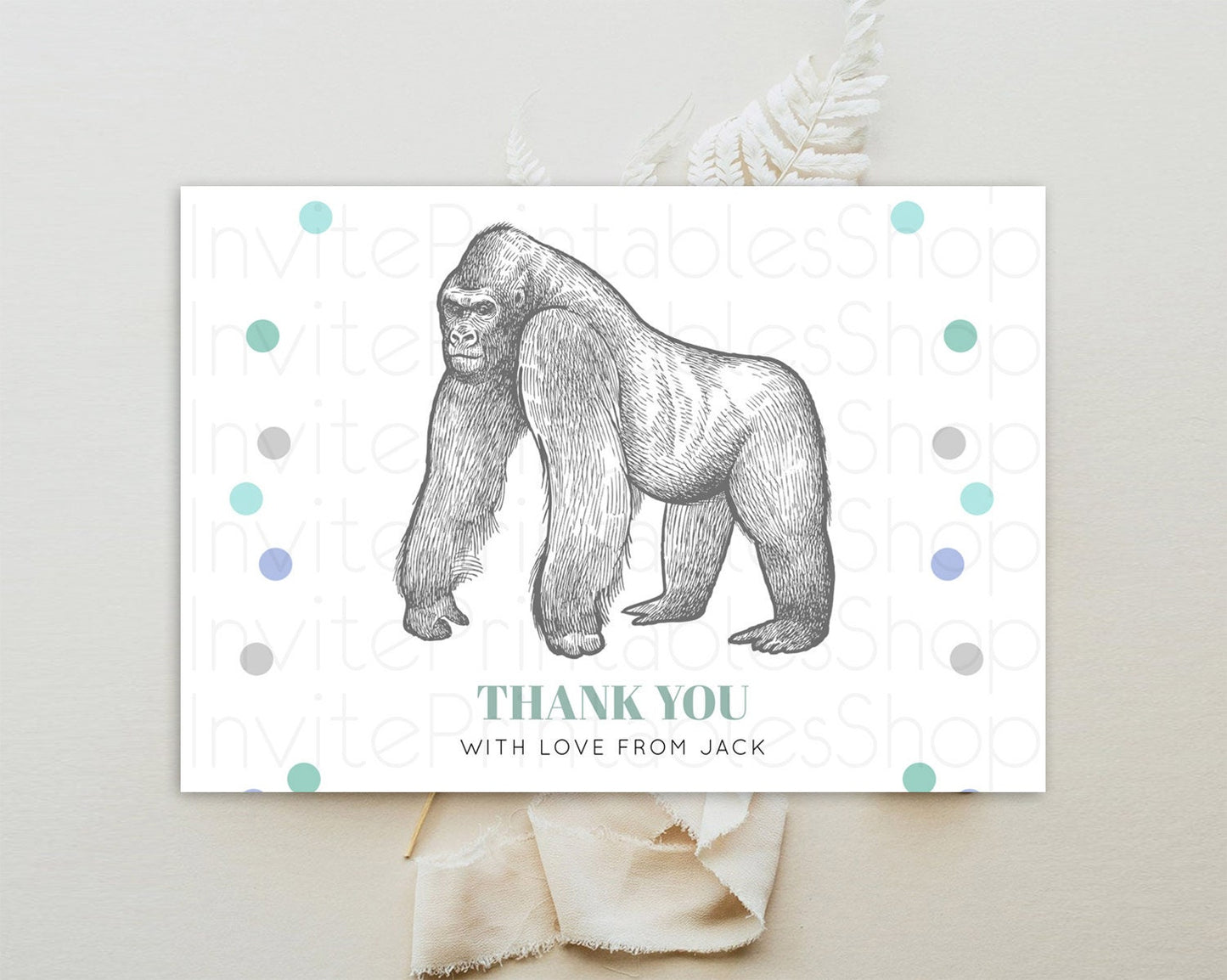 Gorilla Thank You Gorilla Thank You Card Gorilla Party Birthday Thank You Card Safari Card Template Gorilla Teacher Thank You Cards D10854