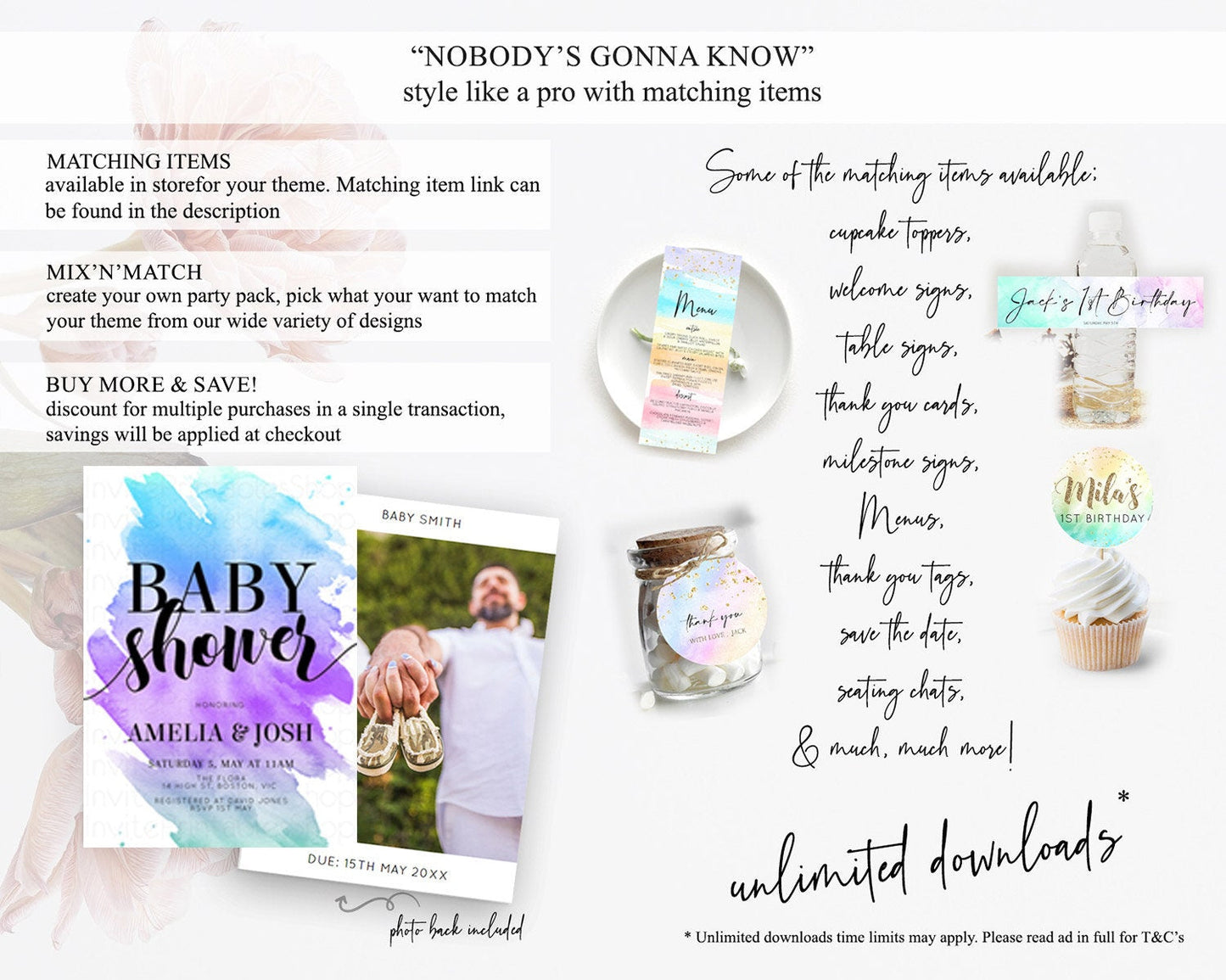 Pastel Baby Shower Invitation Rainbow Baby Shower Invitation Colorful Pastel Watercolor Invitation Gold Glitter Sprinkles Ombre D10491