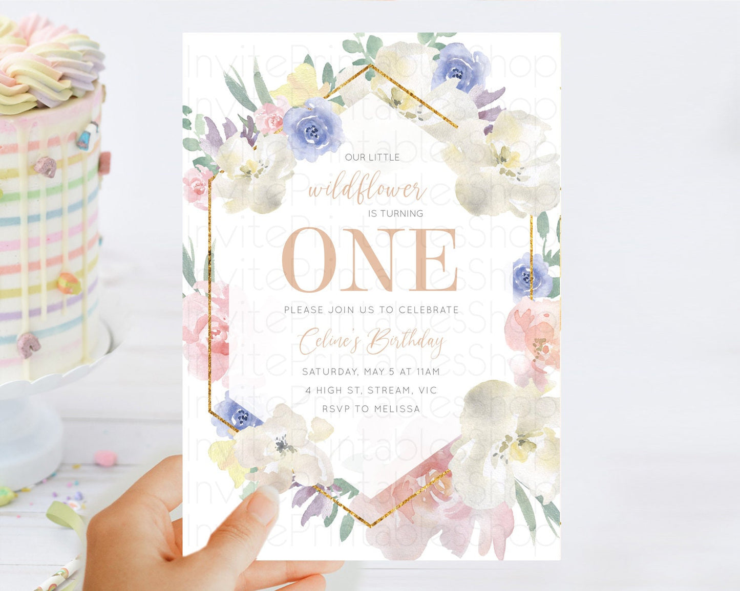 Secret Garden Invitation Wildflower Birthday Invitation Pastel Flowers Invite Enchanted Garden Boho Floral 3rd 2nd First Birthday D10254