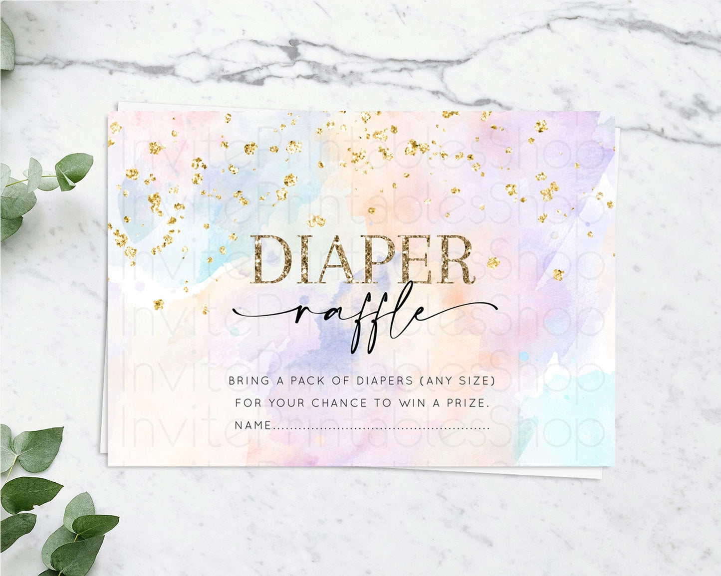 Pastel Diaper Raffle Card Pastel Rainbow Diaper Raffle Insert Colorful Ombre Watercolor Diaper Ticket Confetti Glitter Raffle Game D10605