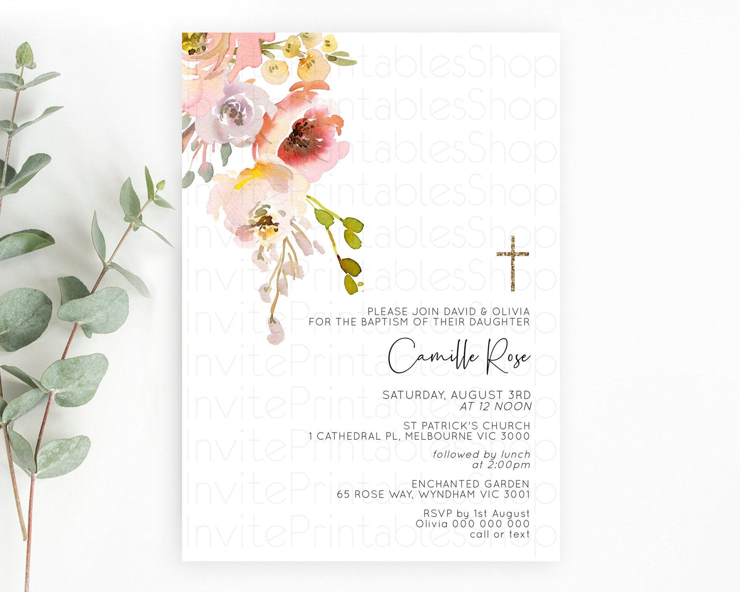 Secret Garden Baptism Invitation Wildflower Baptism Birthday Invite Pastel Flowers Christening Invite Enchanted Garden Boho Floral D10194