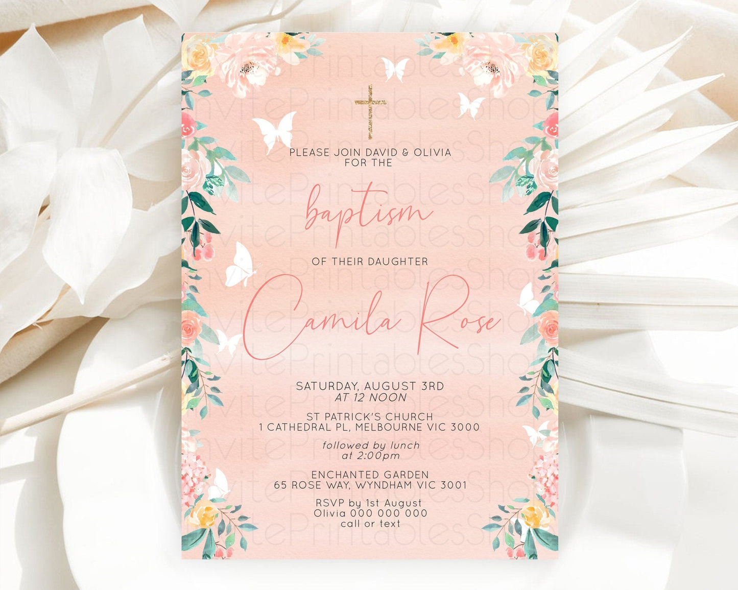 Secret Garden Baptism Invitation Wildflower Baptism Birthday Invite Pastel Flowers Christening Invite Enchanted Garden Boho Floral D10245