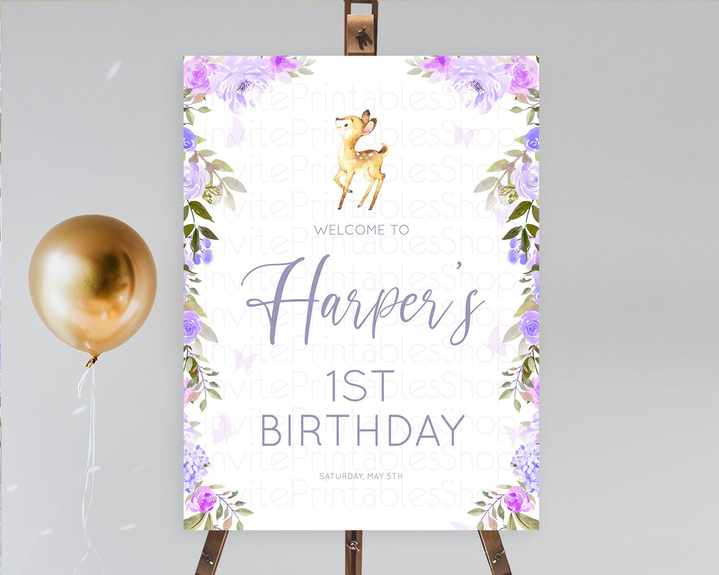 Fawn Welcome Sign Deer Welcome Board Floral Deer Welcome Poster Enchanted Forest Butterfly Pastel Floral First Birthday Welcome Sign D10916