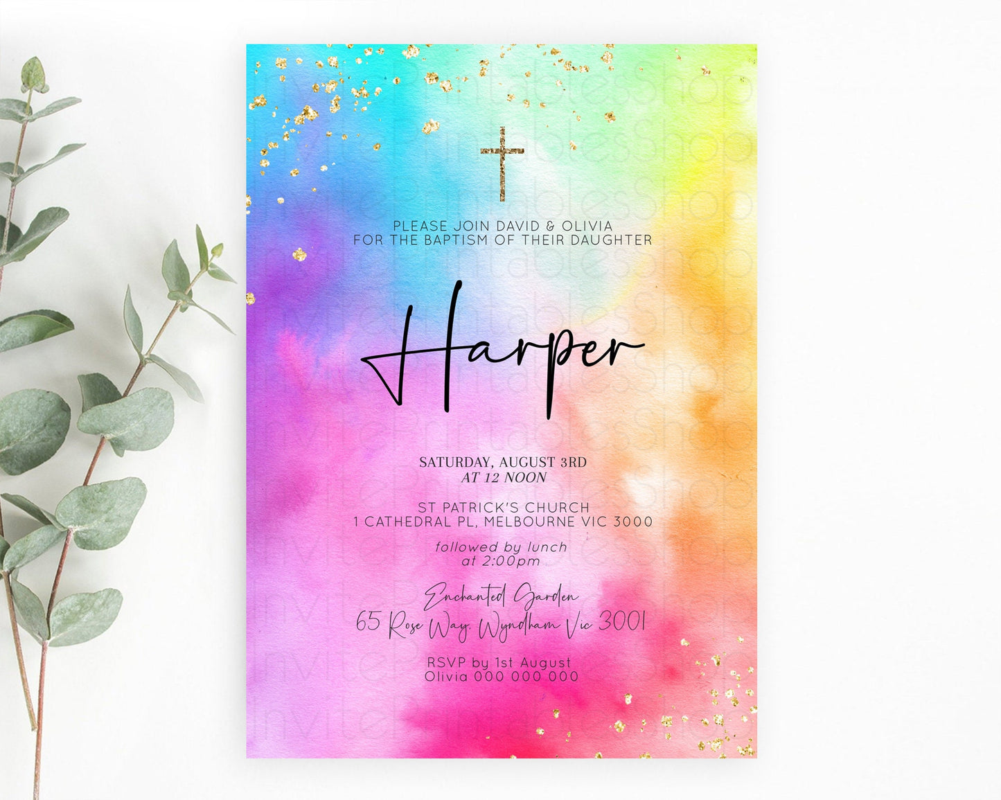 Tie Dye Baptism Invitation Rainbow Baptism 1st Birthday Invitation Pastel Ombre Colorful Christening Invitation Holy Communion D10456