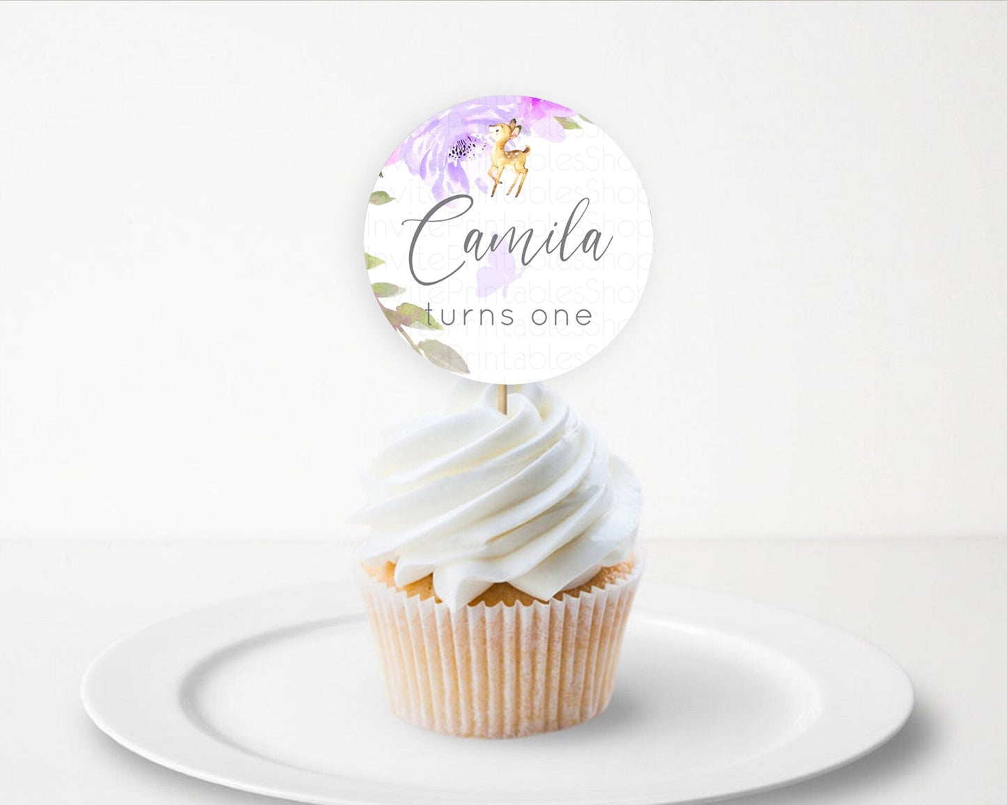 Fawn Cupcake Toppers Deer Cupcake Toppers Enchanted Forest Party Butterfly Pastel Flowers Woofland Cupcake Toppers First Birthday D10916