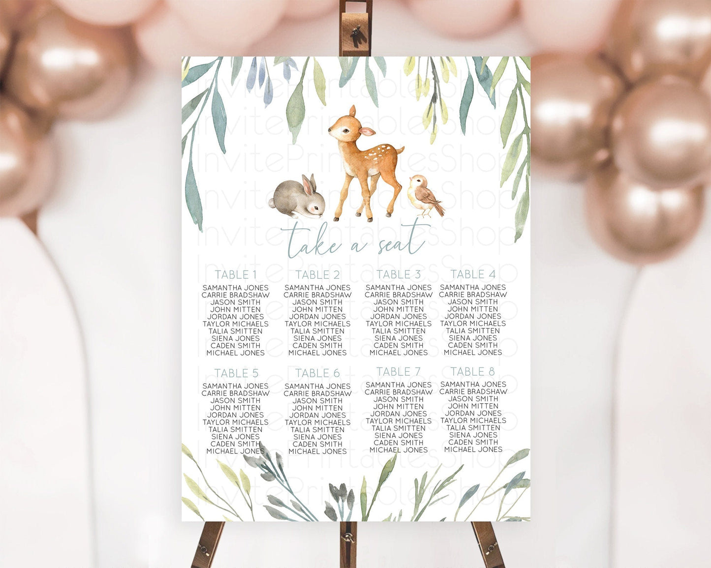 Fawn Seating Chart Deer Seating Chart Enchanted Forest Party Butterfly Pastel Flowers Whimsical Seating Chart Woodland Seating Sign D10919