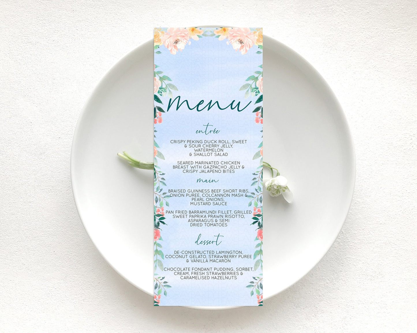 Secret Garden Menu Wildflower Menu Template Pastel Flower Garden Table Decor Boho Floral Dinner Dessert Floral Party Food Menu D10337