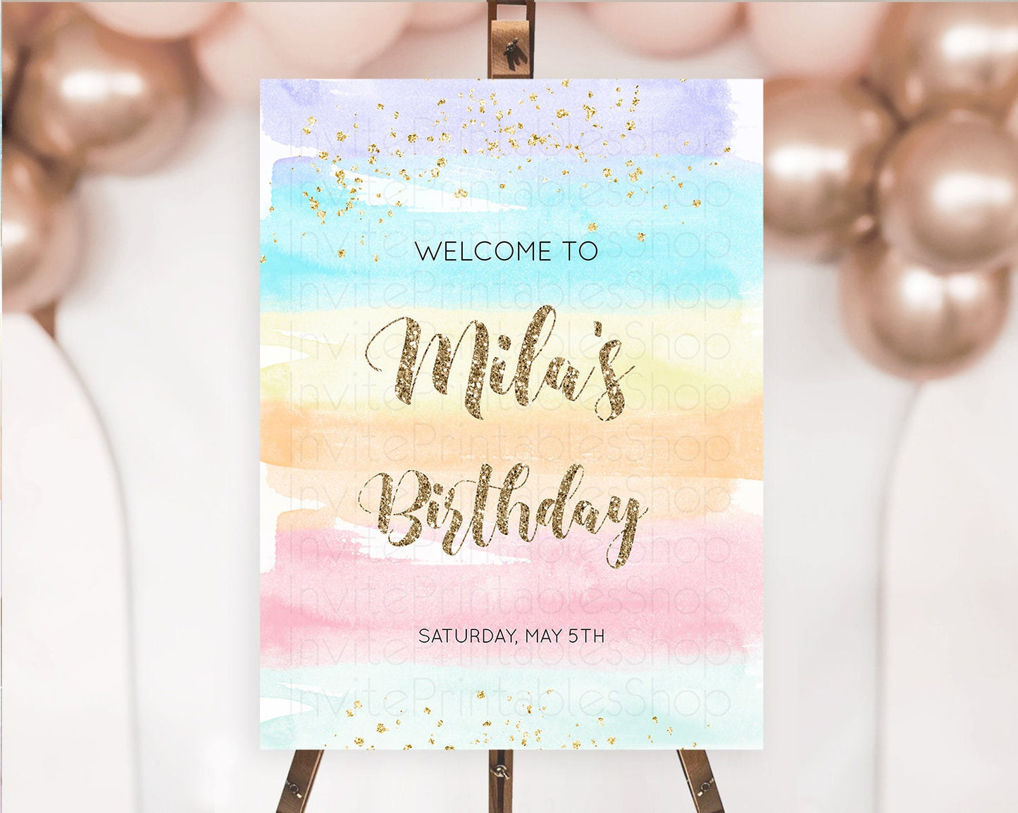 Pastel Welcome Sign Pastel Rainbow Welcome Sign Colorful Rainbow Confetti Watercolor Glitter Pastel First Birthday Welcome Sign D10508