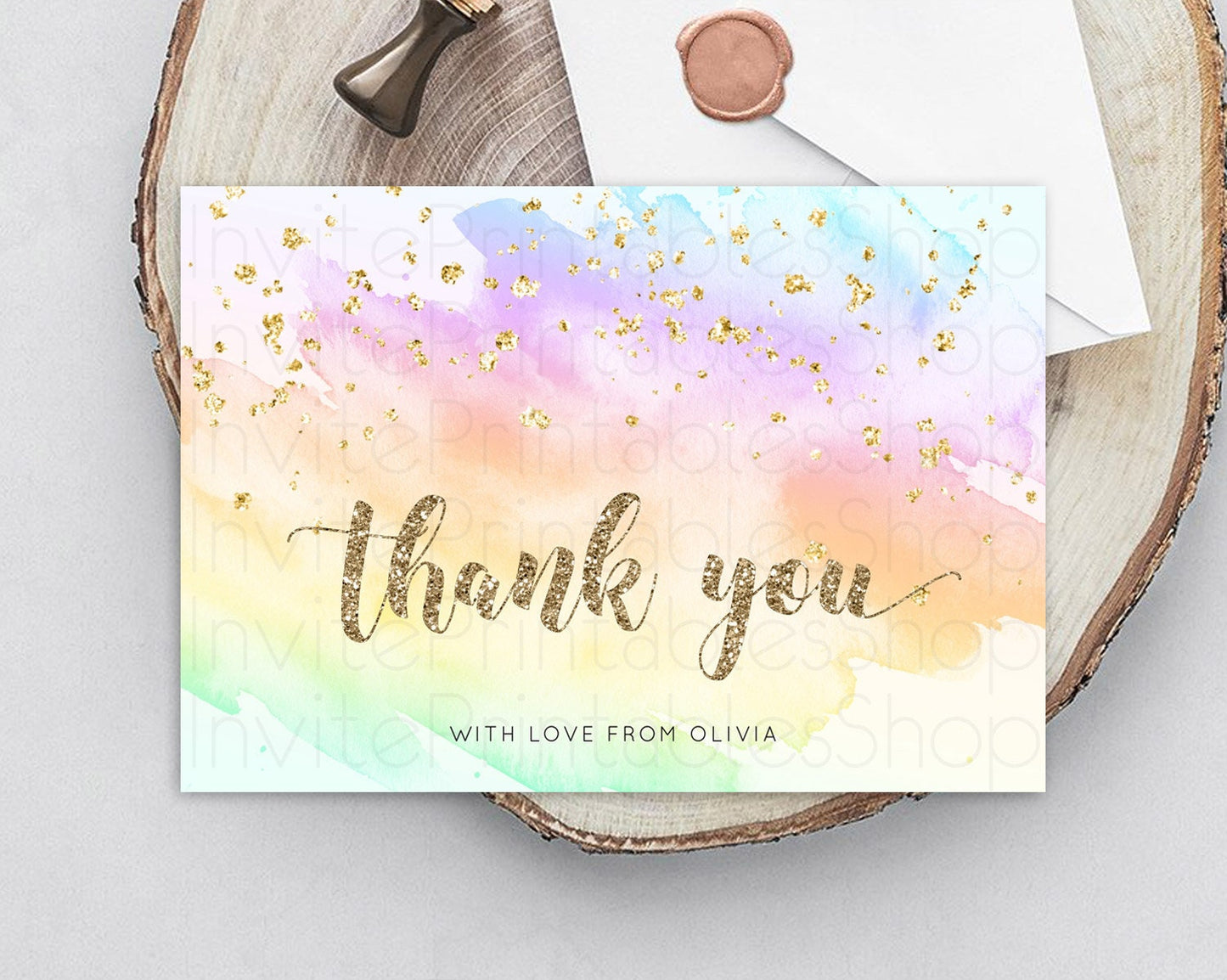 Pastel Thank You Rainbow Thank You Card Colorful Pastel Birthday Thank You Card Confetti Watercolor Pastel Teacher Thank You Cards D10643