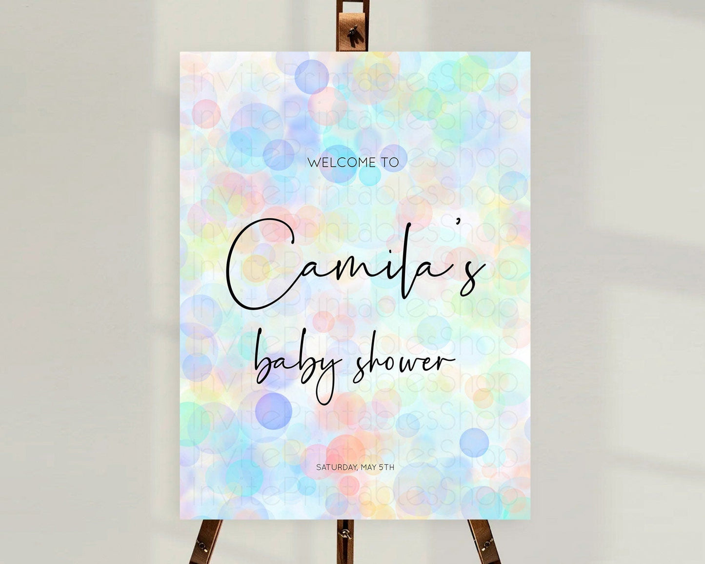 Pastel Baby Shower Welcome Sign Bubble Bath Baby Shower Party Rainbow Welcome Board Pastel Bubbles Colorful Confetti Welcome Poster D10445