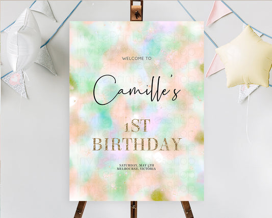 Pastel Welcome Sign Pastel Rainbow Welcome Sign Colorful Rainbow Confetti Watercolor Glitter Pastel First Birthday Welcome Sign D10693