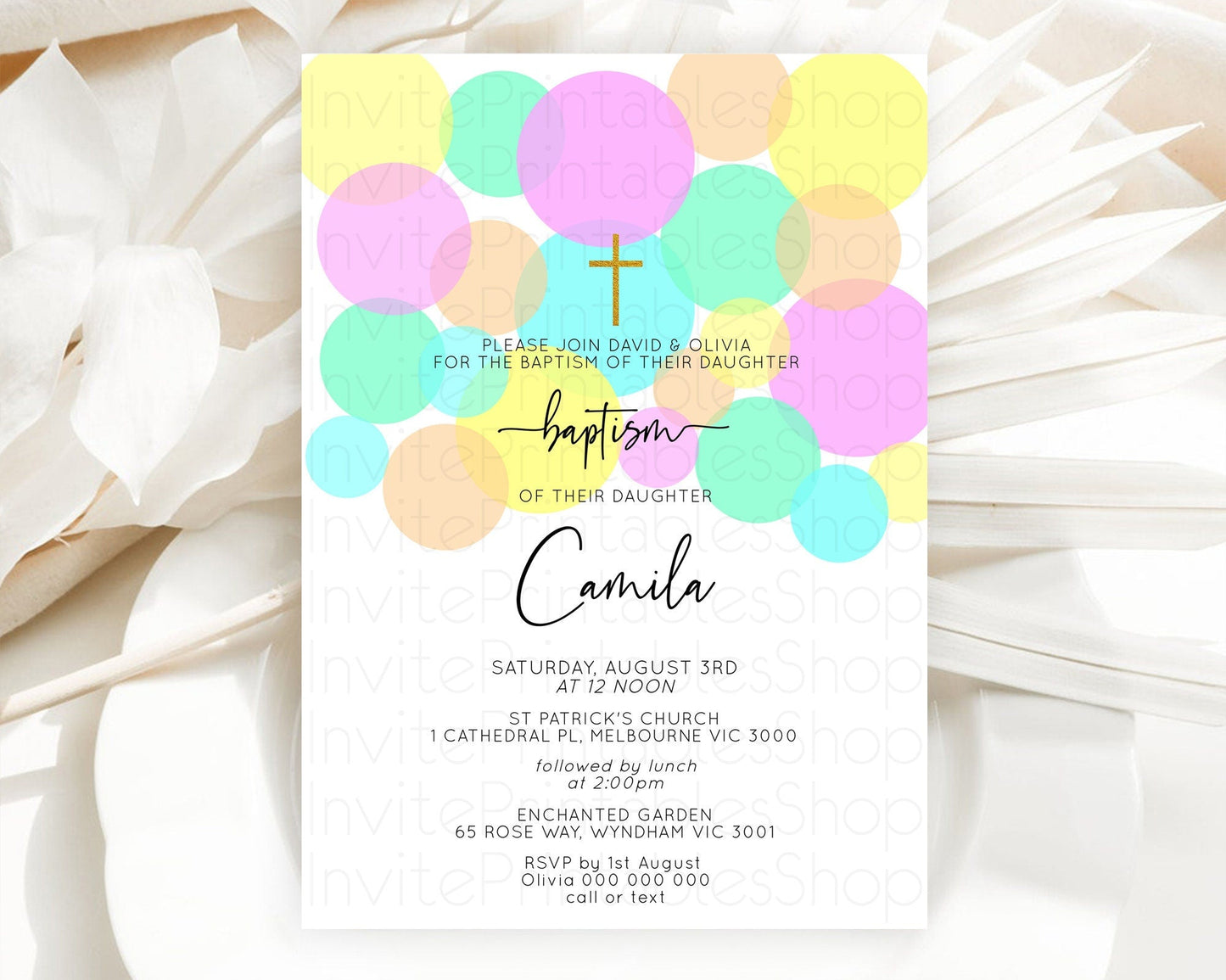Pastel Baptism Invitation Pastel Confetti Baptism 1st Birthday Invitation Colorful Rainbow Confetti Bubbles Christening Invitation D10410