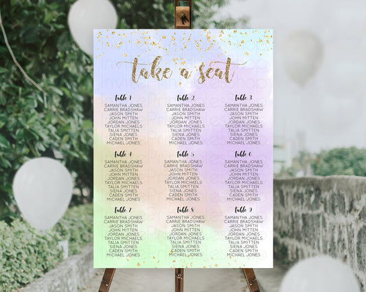 Editable Rainbow Seating Chart Pastel Seating Chart Colorful Pastel Watercol
